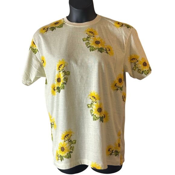 Super Massive Women's Cream Yellow Short Sleeve Sunflower Print Tee Size Large - Picture 1 of 4
